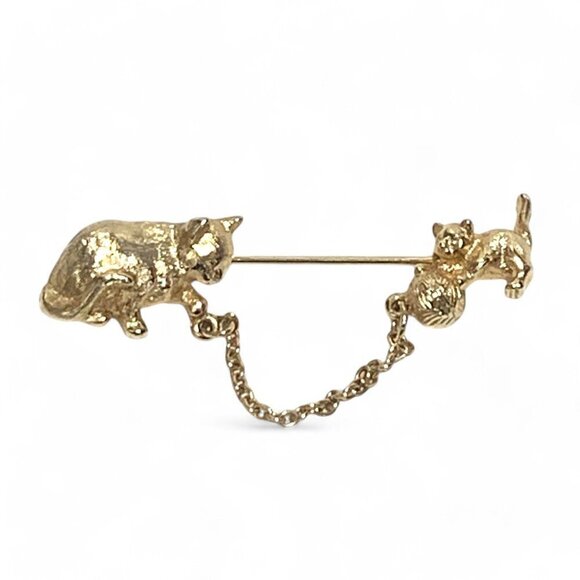 Vintage Avon Cat & Kitten With Yarn Ball Jabot Stick Pin Gold Tone - Picture 1 of 6